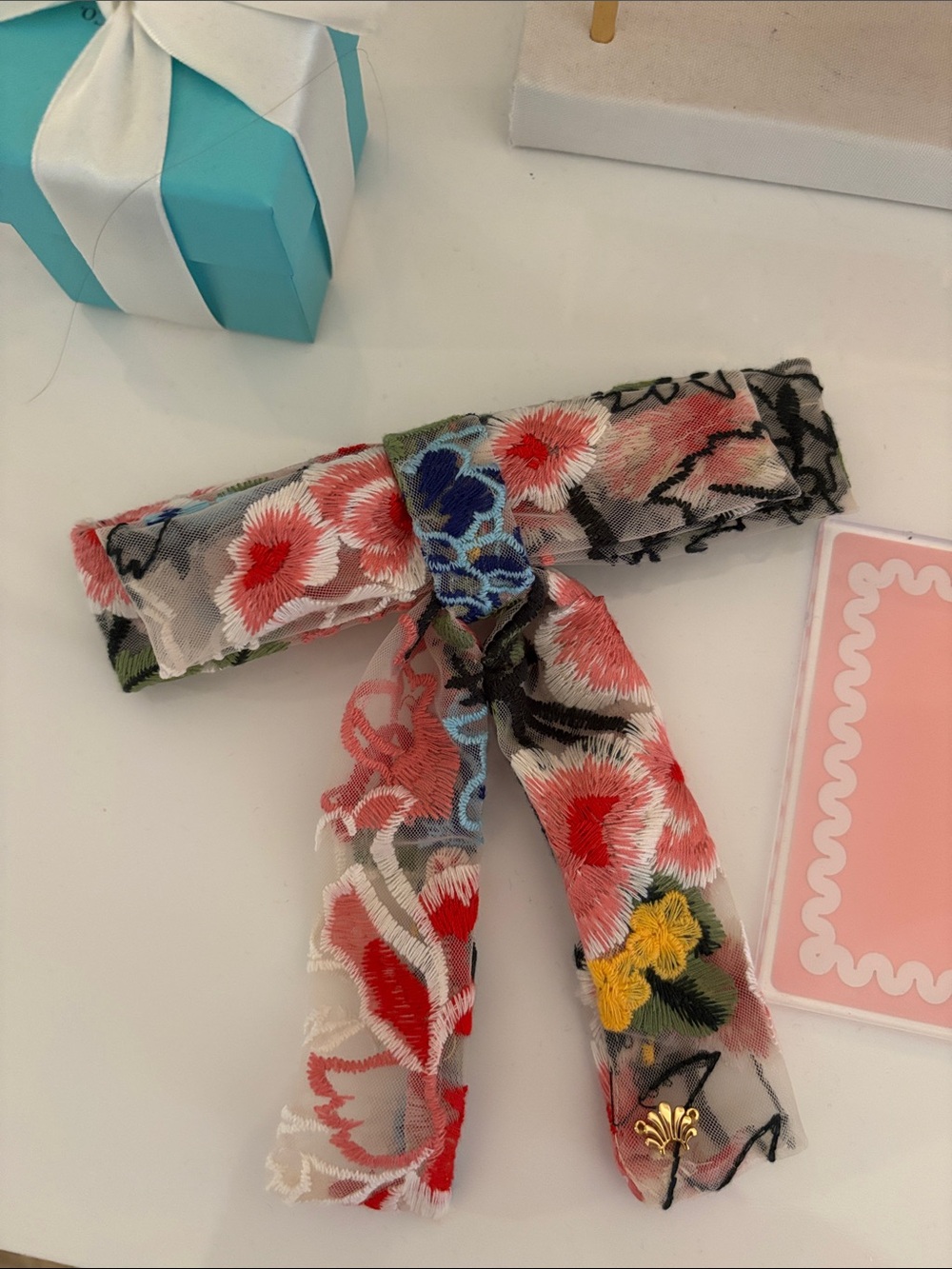 Never Worn LeLe Sadoughi Embroidered Floral Bow Barrette